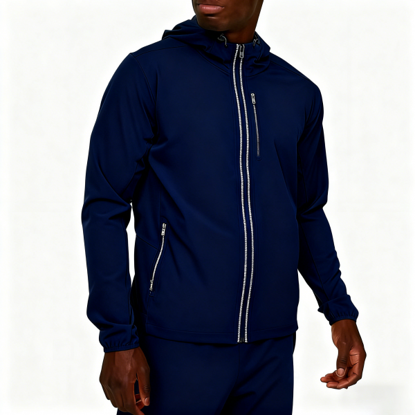 Navy Reflective-Zip Hooded Jacket