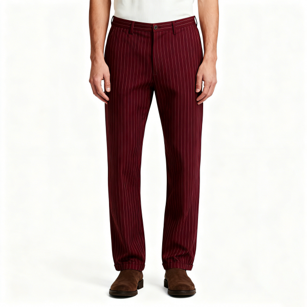Burgundy Pinstripe Tailored Pants