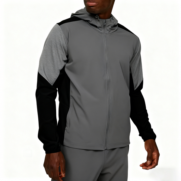 Gray & Black Paneled Hooded Jacket