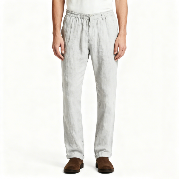 Light Gray Linen-Blend Relaxed Pants