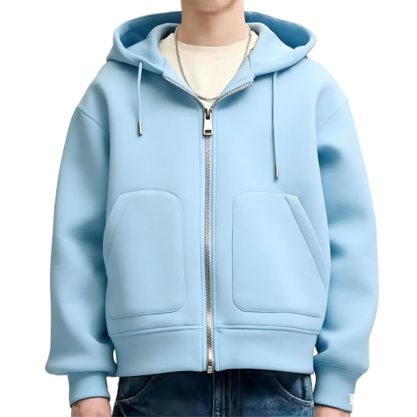 Sky Blue Hooded Zip-Up Jacket