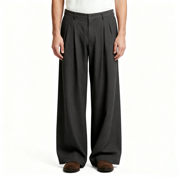 Charcoal Wide-Leg Pleated Trousers
